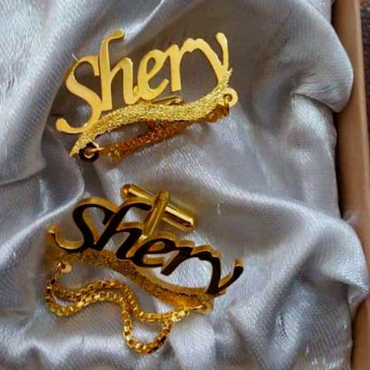 Simple Name Engraved Cufflinks with Chain