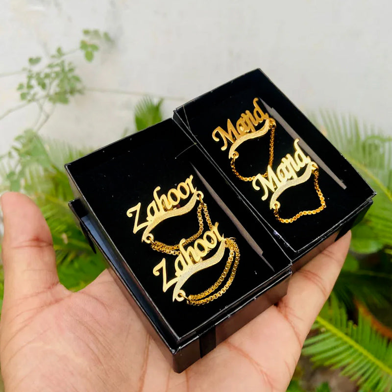 Simple Name Engraved Cufflinks with Chain