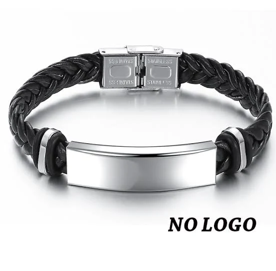 Men's Leather Bracelets Stainless Steel & Custom Name
