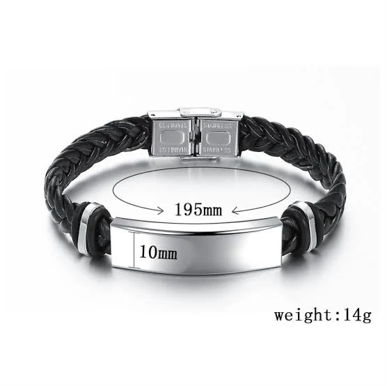 Men's Leather Bracelets Stainless Steel & Custom Name