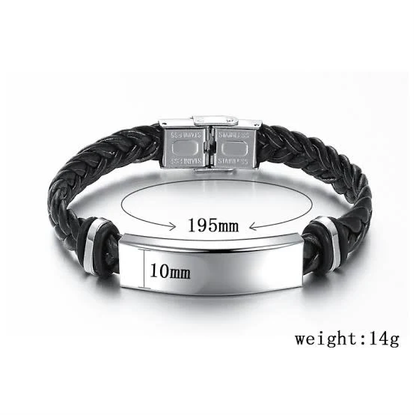 Men's Leather Bracelets Stainless Steel & Custom Name