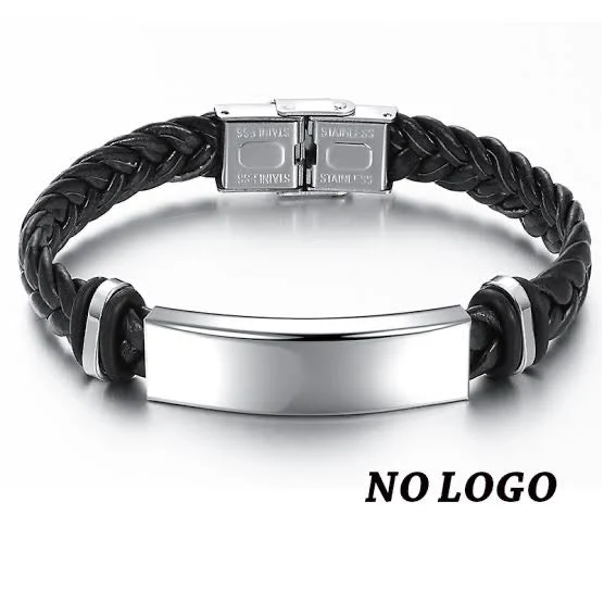 Men's Leather Bracelets Stainless Steel & Custom Name