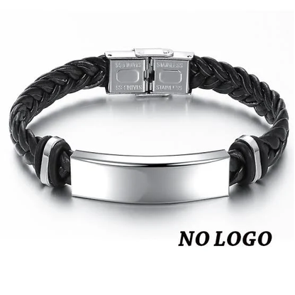 Men's Leather Bracelets Stainless Steel & Custom Name