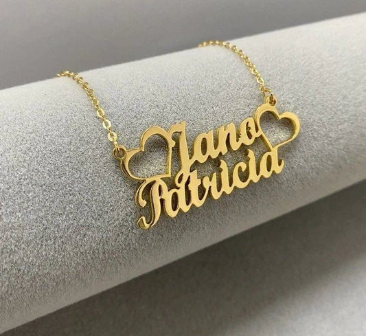 Customized Name Necklace with Double Heart