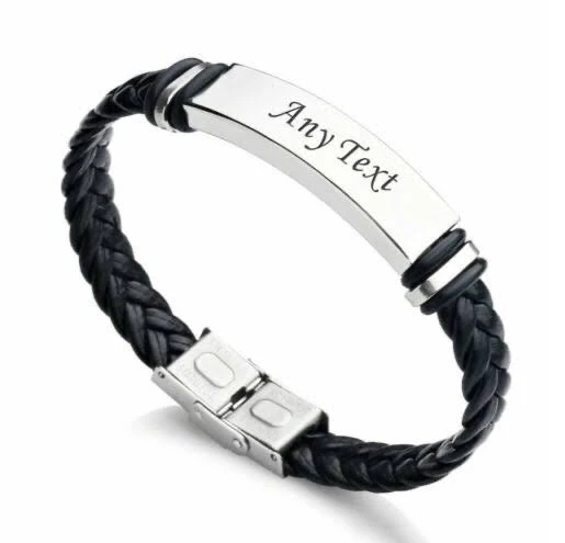 Men's Leather Bracelets Stainless Steel & Custom Name